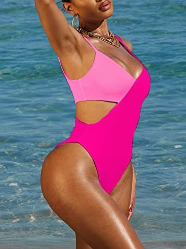 Pink Queen Women's Sexy One-Piece Swimsuit with Scoop Neck Cutout