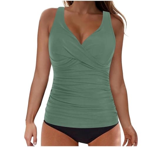 Cethrio Women's Modest Ruched Tankini Swimsuits