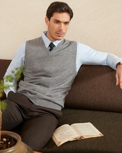Kallspin Men's Wool Blended Relaxed Fit V-Neck Sleeveless Pullover