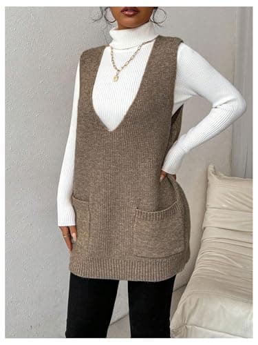 SHENHE Women's Deep V Neck Long Sweater Vest with Pockets