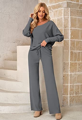 Linsery Women's 2-Piece Knit Sweater and Wide Leg Pants Set