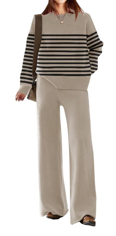 ETCYY New Women's Elegant Lounge Sweatsuit Set with Sweater Top and Wide Leg Pants