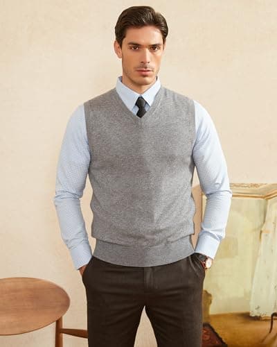 Kallspin Men's Wool Blended Relaxed Fit V-Neck Sleeveless Pullover