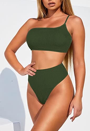 Women's Ribbed One Shoulder Bikini Set