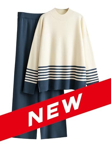 Tanming Women's 2 Piece Knitted Lounge Outfit Sweater Tops Wide Leg Pants Tracksuit