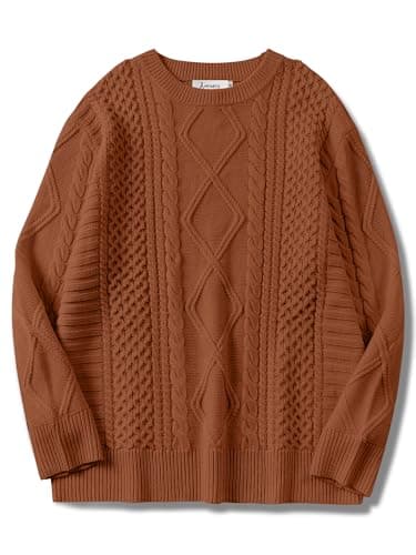 ANRABESS Women's Oversized Crewneck Long Sleeve Cable Knit Pullover Tops 2024 Fall