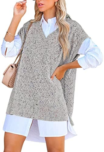 Viottiset Women's Oversized V-Neck Knit Sweater Vest