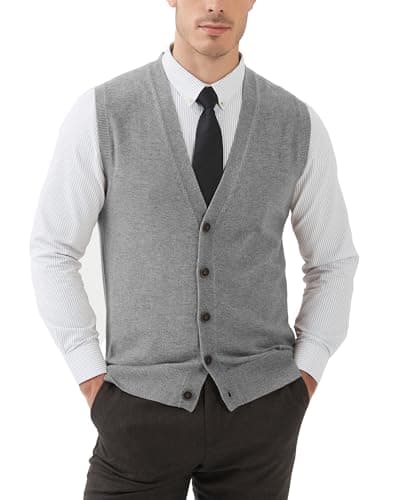 Kallspin Men's Wool Blend V-Neck Sleeveless Cardigan Vest