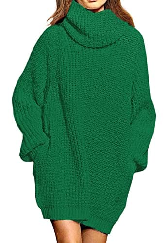Pink Queen Women's Oversize Turtleneck Long Pullover Sweater Dress