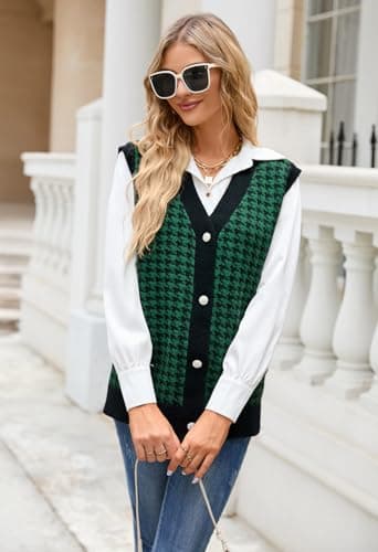 Oversized Houndstooth Sweater Vest for Women
