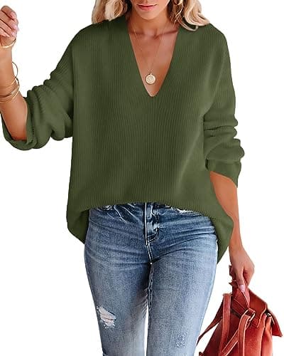 Imily Bela Women's Oversized Deep V Neck Tunic Sweater