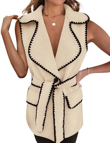 PRETTYGARDEN Women's Winter Long Vest Cardigan with Belt and Pockets