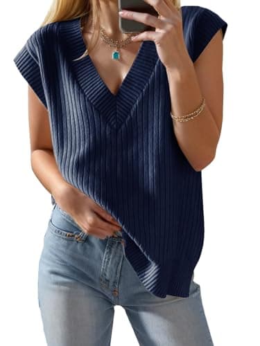 Seiciviy Women's 2025 Spring V-Neck Ribbed Short Sleeve Top