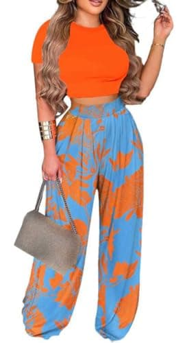 BFFBABY Women's Short Sleeve Crop Top & High Waist Wide Leg Long Pant Set