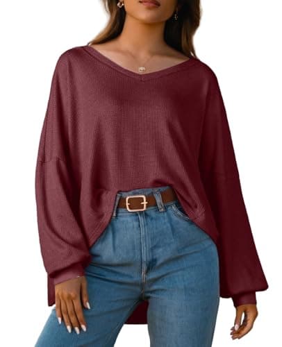 IWOLLENCE Women's Oversized Long Sleeve V-Neck Tunic Sweater Top
