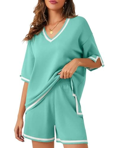 Bloggerlove Women Lightweight Knit Short Sets Lounge Sweater