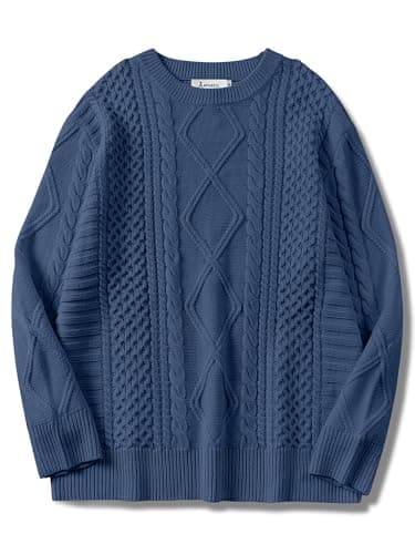 ANRABESS Women's Oversized Crewneck Long Sleeve Cable Knit Pullover Tops 2024 Fall