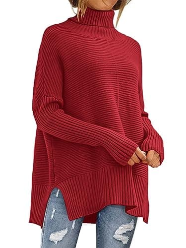 ANRABESS Women's Oversized Turtleneck Batwing Sleeve Knit Tunic Sweater 2024 Trend