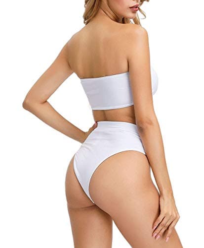Women's Bandeau High Waisted Bikini with Removable Strap