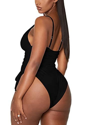 HAPCOPE Women's Cheeky High Cut Ruched One Piece Swimsuit