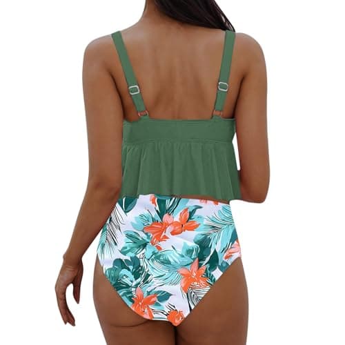 Yxzogd Women's 2025 Summer Ruffle Tankini Bikini Set Floral Swim Suit