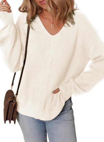 Dokotoo Women's Casual Long Sleeve V-Neck Knit Sweater Top