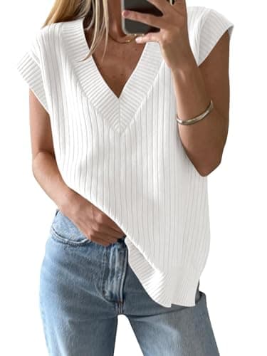 IPMQ Women's V-Neck Ribbed Knit Sweater Vest Casual Summer Top