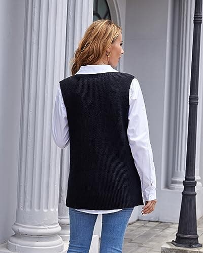 Fuinloth Women's Oversized V-Neck Knit Sweater Vest