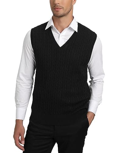 Kallspin Men's Wool Blended Cable Knit V-Neck Sweater Vest