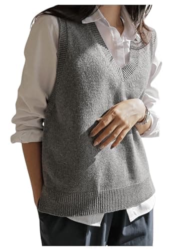 Floerns Women's Solid V-Neck Sleeveless Casual Sweater Vest