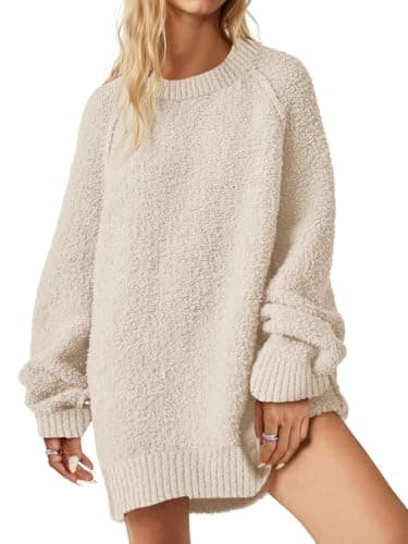 Saodimallsu Women's Oversized Fuzzy Crew Neck Long Sleeve Tunic Sweater 2024 Fall Trendy