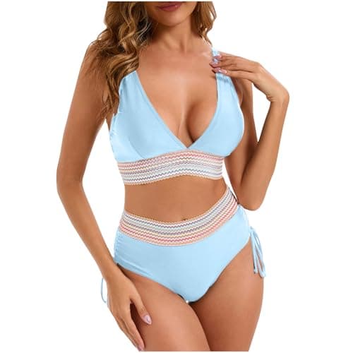 YNCSZEC Tummy Control High Waisted V-Neck Women's Two-Piece Bikini Set