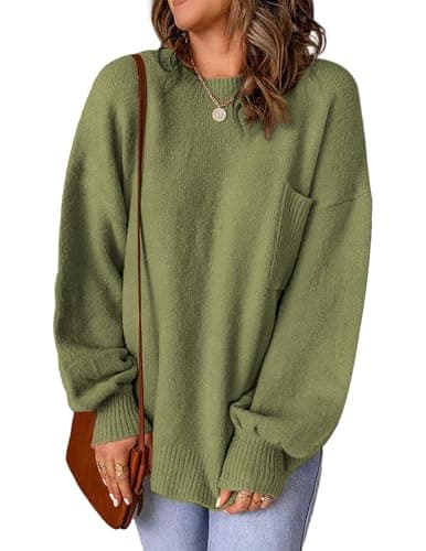 Libsorge Women's Oversized Crewneck Pocket Pullover Sweater
