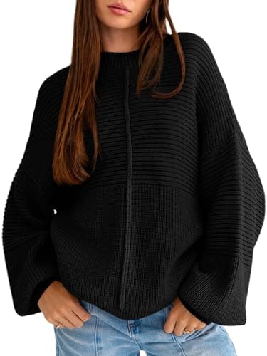 Langwyqu Women's Oversized Crew Neck Long Sleeve Knitted Pullover Tops
