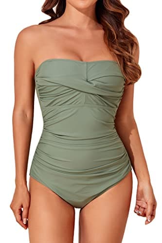 Smismivo Women's Strapless Tummy Control One-Piece Swimsuit