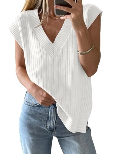HAEOF Women's V-Neck Spring Summer Casual Ribbed Knit Tank Top