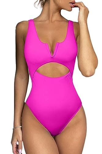 Meyeeka Women's Tummy-Control V-Neck One-Piece Swimsuit