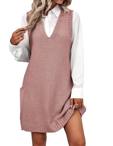 Zeagoo Women's V-Neck Sweater Vest Dress with Pockets