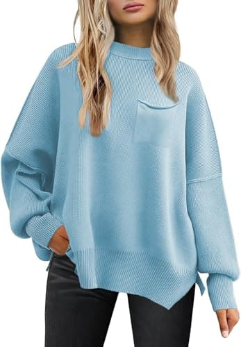 Women's Oversized 2025 Crewneck Ribbed Knit Batwing Sweater Tops