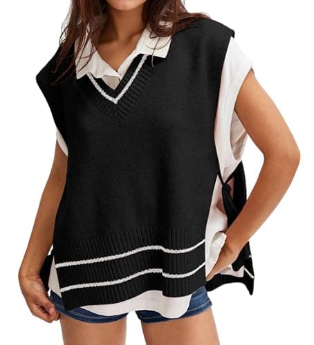 BAIGRAM Oversized V-Neck Striped Side-Tie Pullover Sweater Tank Top