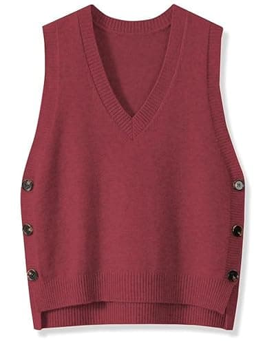 Oulivey Women's Side Button Down Sleeveless V-Neck Knit Sweater Vest