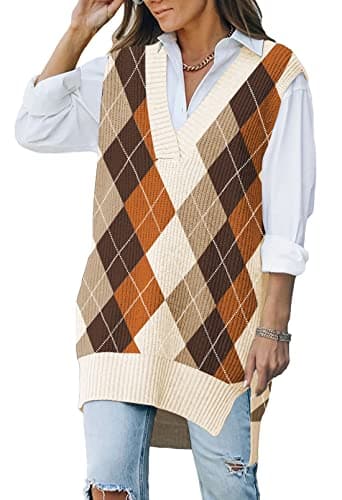 Viottiset Women's Oversized V-Neck Knit Sweater Vest