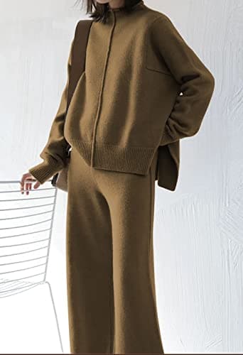 Viottiset Women's High Neck Sweatsuit with Wide Leg Pants