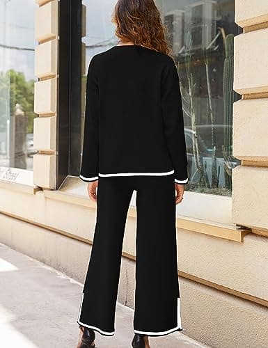 Tanming Women's Long Sleeve Knit Sweater & Wide Leg Pants Lounge Set
