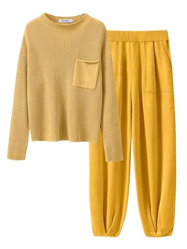 ANRABESS Women's Long Sleeve Fall Sweater Set with Oversized Pants