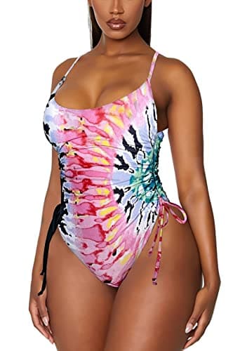 Viottiset Women's Ruched High Cut Tummy Control One Piece Bathing Suit