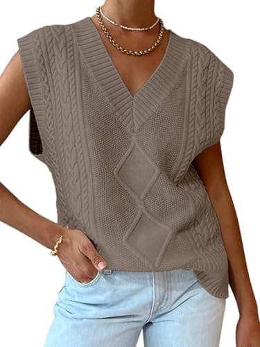 2024 Trendy Women's Cable Knit Sweater Vest - V Neck Oversized Business Casual Top