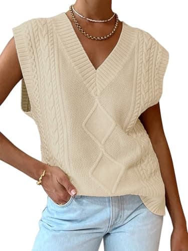 2024 Trendy Women's Cable Knit Sweater Vest - V Neck Oversized Business Casual Top