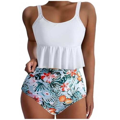 Yxzogd Women's 2025 Summer Ruffle Tankini Bikini Set Floral Swim Suit