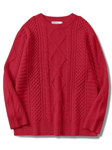 ANRABESS Women's Oversized Crewneck Long Sleeve Cable Knit Pullover Tops 2024 Fall